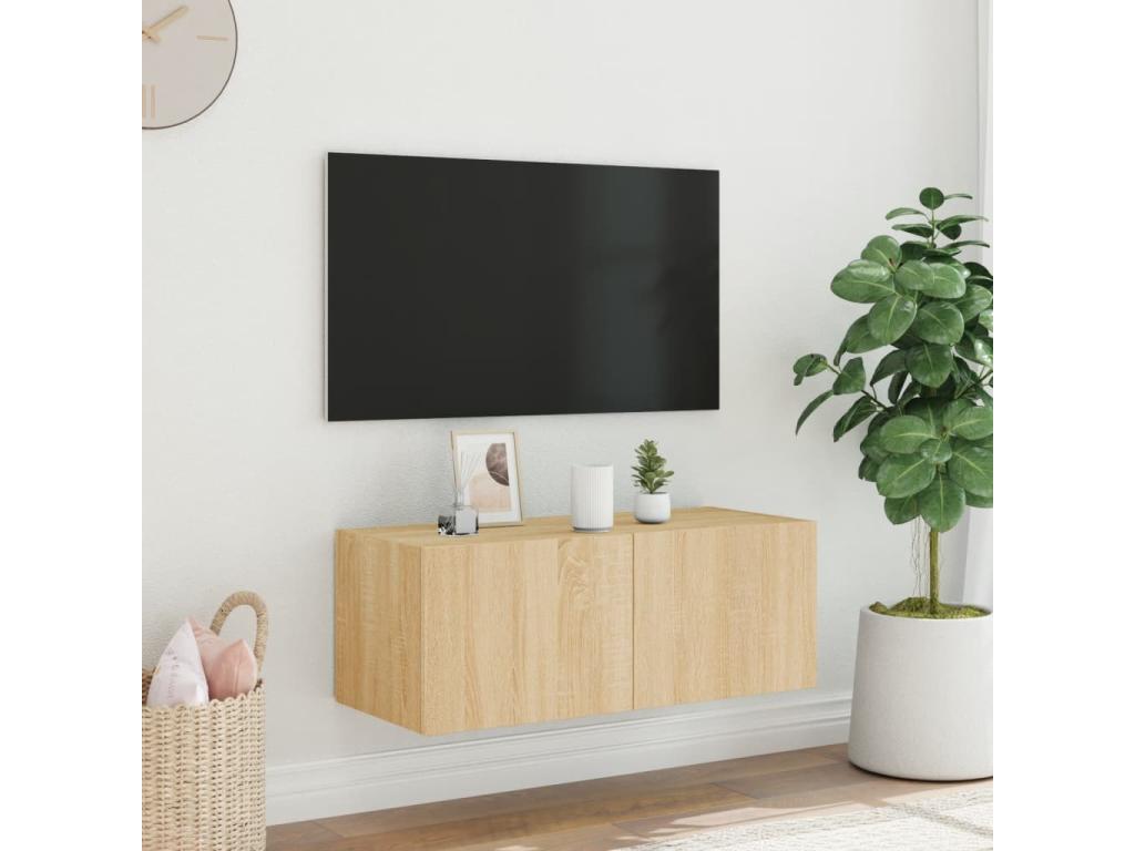 Meuble TV en chêne brun, 80 x 35 x 31 cm