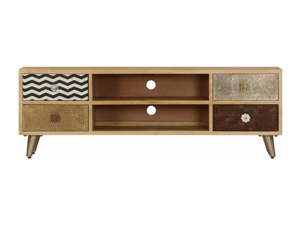 Meuble TV en bois massif marron, 120 x 30 x 40 cm