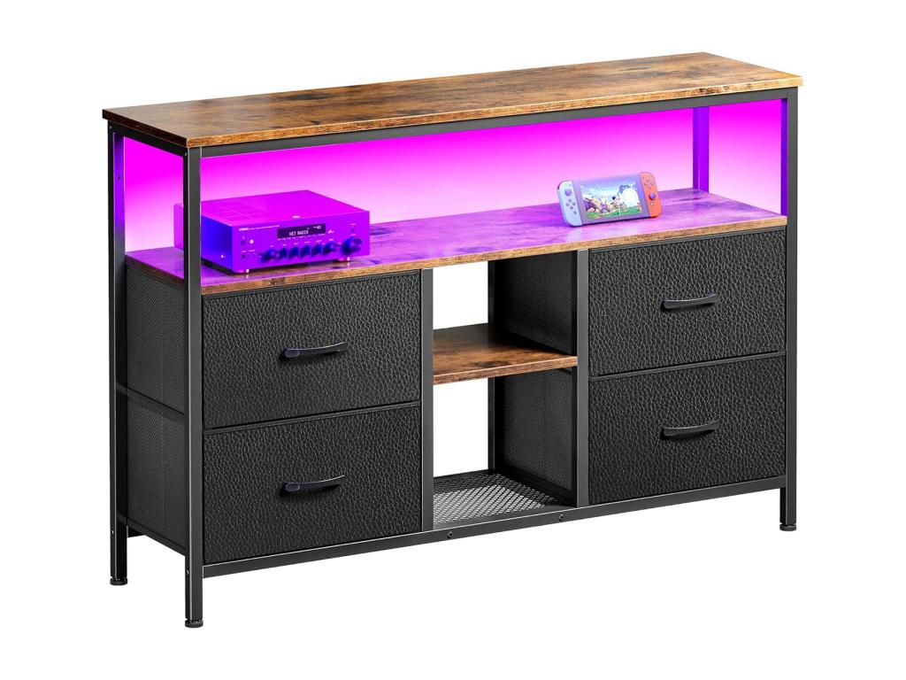 Meuble TV en cuir noir, 137 x 30 x 78 cm