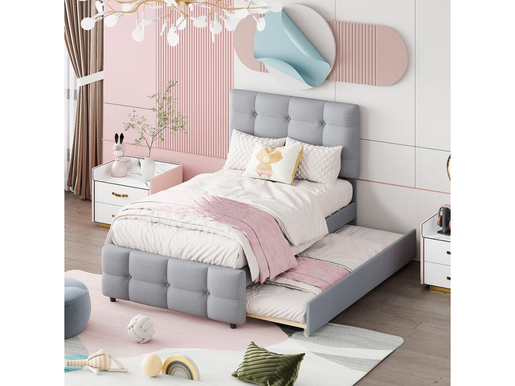 Lit en tissu gris, 90 x 190 cm