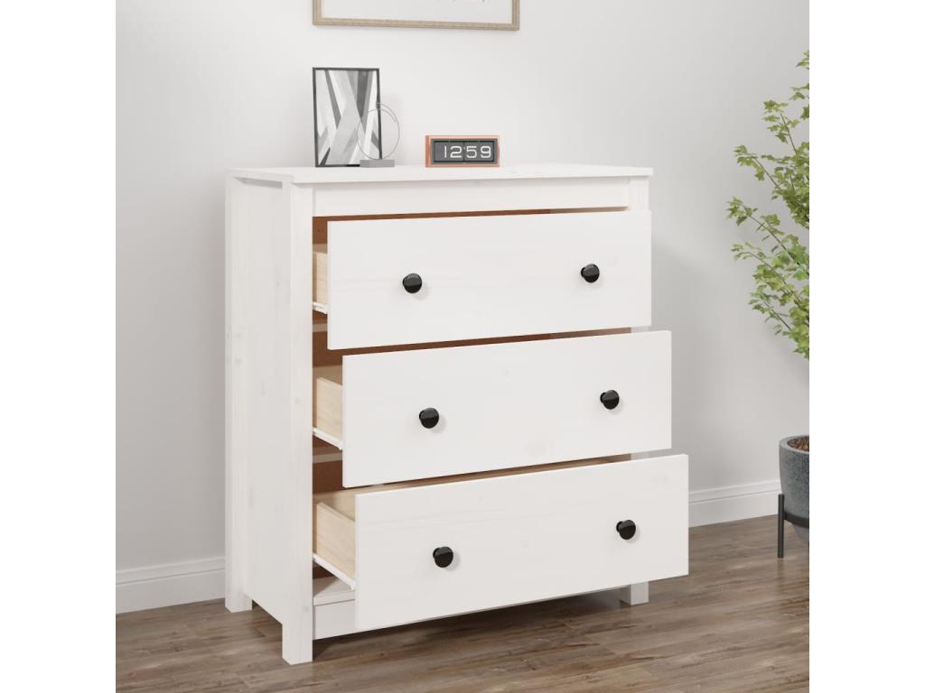 Buffet en bois massif blanc, 70 x 35 x 80 cm