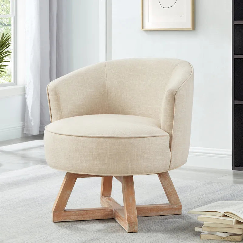 Beige Modern 27  Linen Swivel Barrel Chair