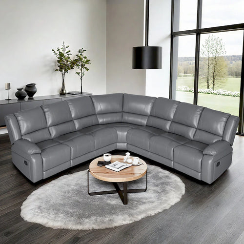 129 W 7-Seat Faux Leather Manual Recliner Large Sectional Reclining Sofa