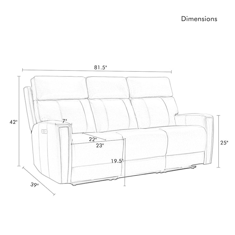 Canapé inclinable électrique zéro gravité en cuir véritable de 81,5 pouces avec appui-tête électrique et ports USB et USB-C.