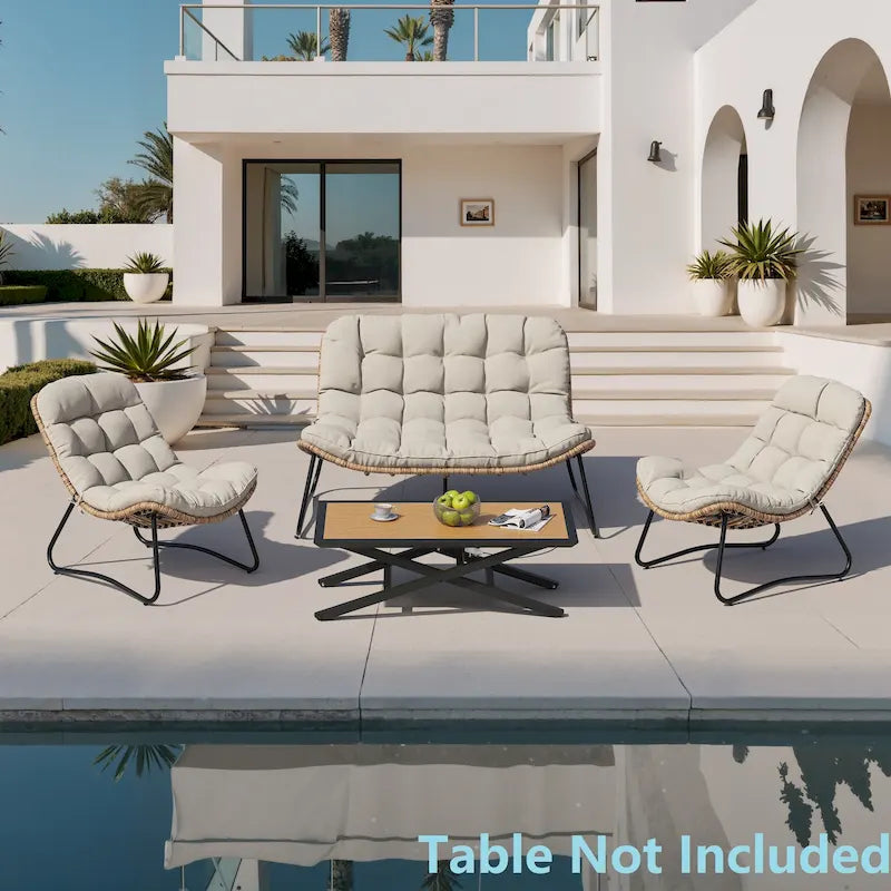 Ensemble de 3 fauteuils Papasan d'extérieur rembourrés : fauteuil Papasan double, canapé deux places et fauteuils individuels - voir photo