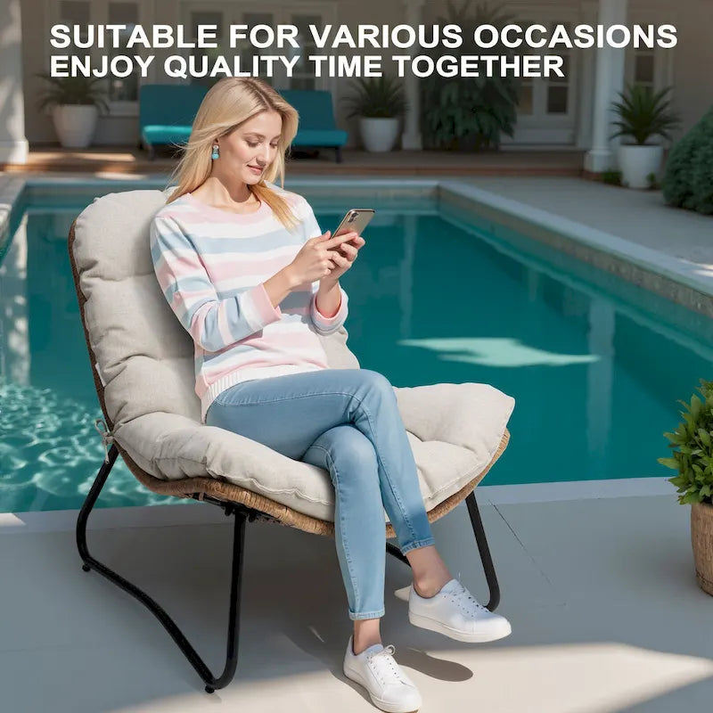 Ensemble de 3 fauteuils Papasan d'extérieur rembourrés : fauteuil Papasan double, canapé deux places et fauteuils individuels - voir photo