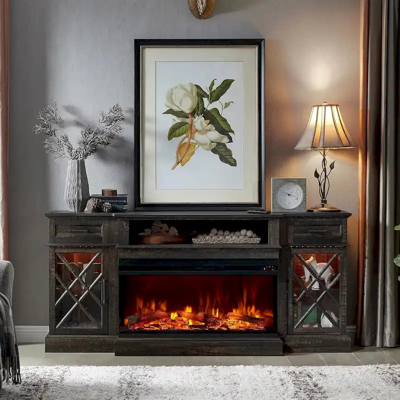 Meuble TV avec cheminée pour téléviseur 80 pouces, centre de divertissement, console multimédia