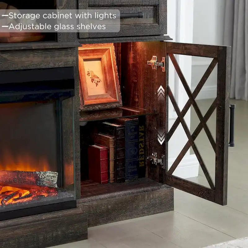 Meuble TV avec cheminée pour téléviseur 80 pouces, centre de divertissement, console multimédia