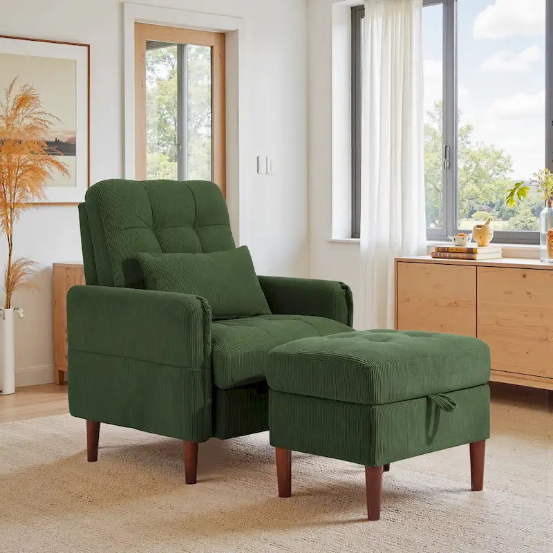 Fauteuil lounge moderne UIXE avec pouf de rangement et dossier réglable