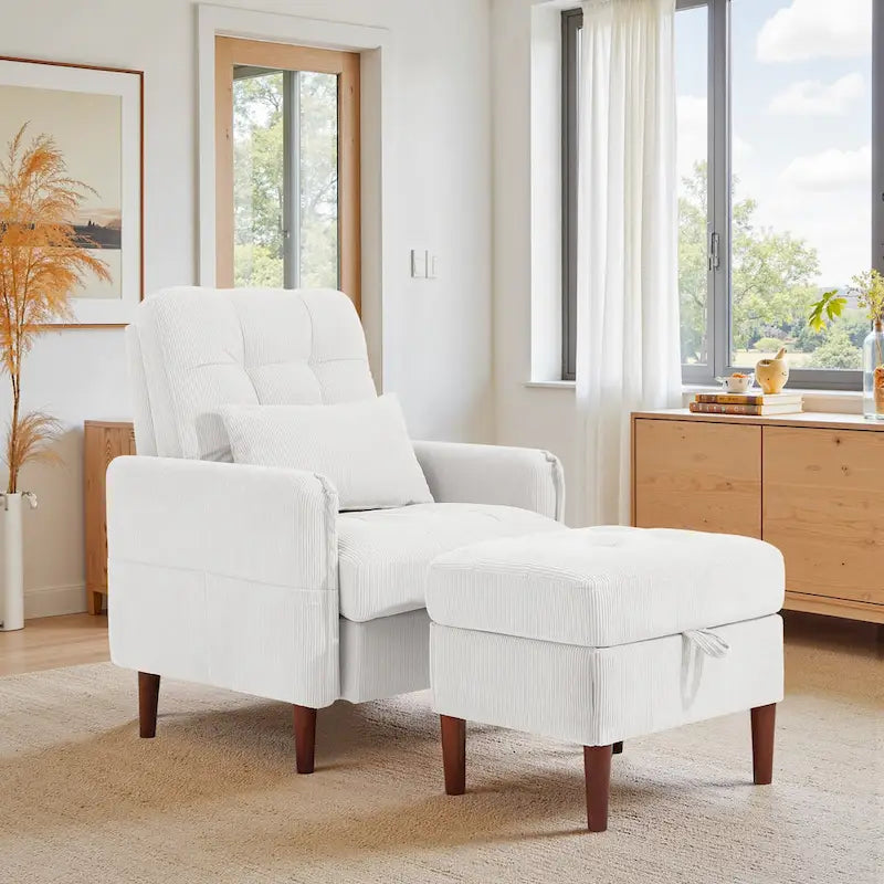 Fauteuil lounge moderne UIXE avec pouf de rangement et dossier réglable
