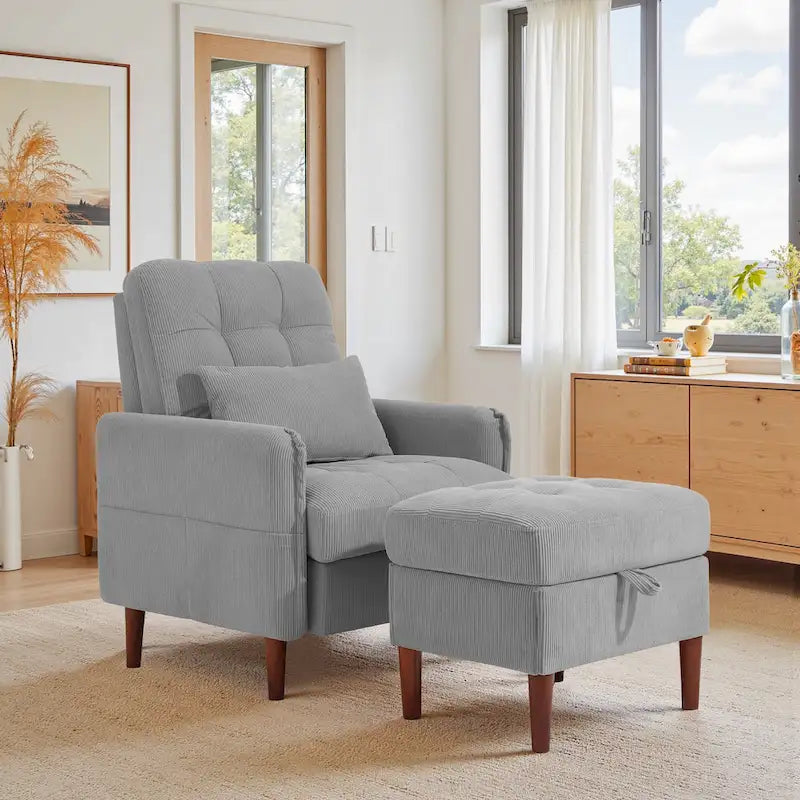 Fauteuil lounge moderne UIXE avec pouf de rangement et dossier réglable
