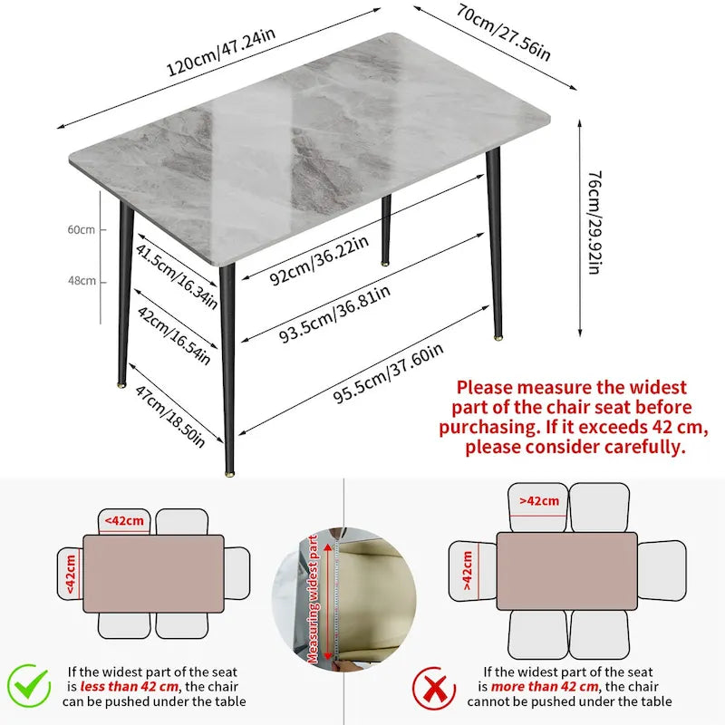 Table de salle à manger moderne avec structure en métal et plateau en pierre frittée