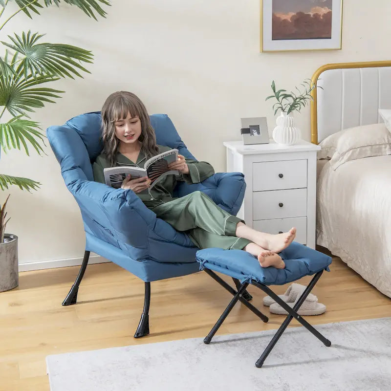 Fauteuil de détente Gymax Lazy Sofa Chair Accent Leisure Armchair avec repose-pieds pliable &amp;