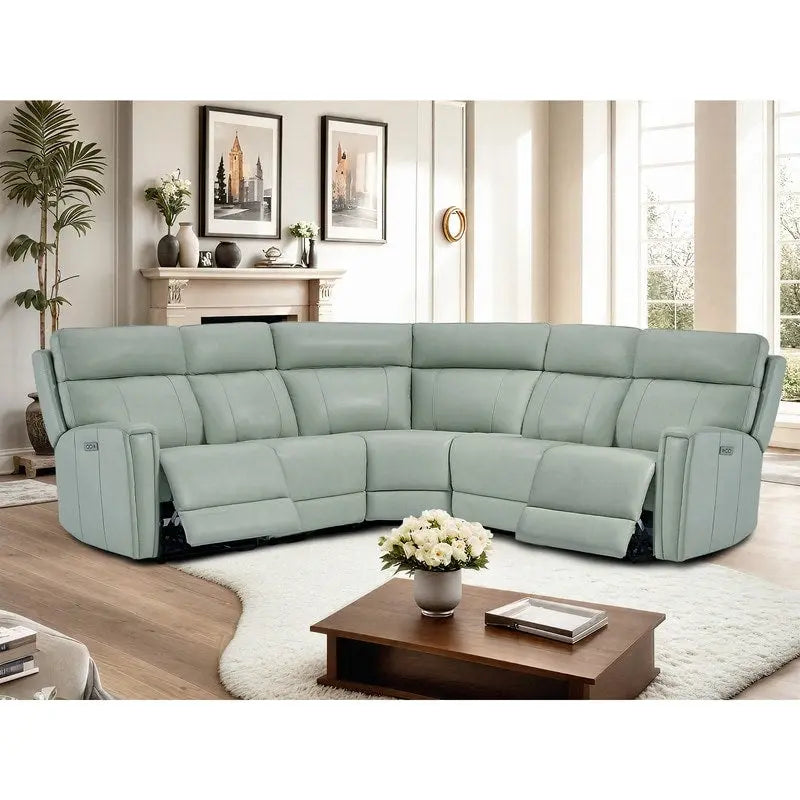 Canapé d'angle inclinable électrique 104 W en cuir véritable 3 couleurs avec fonction zéro gravité, ports USB et USB-C, 2 fauteuils fixes sans accoudoirs