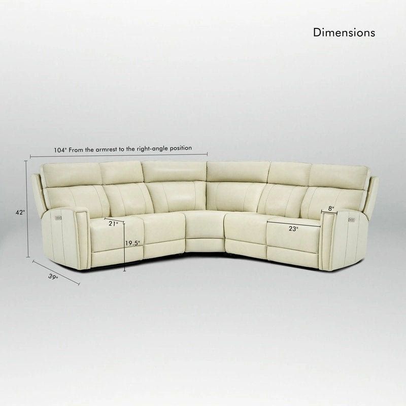 Canapé d'angle inclinable électrique 104 W en cuir véritable 3 couleurs avec fonction zéro gravité, ports USB et USB-C, 2 fauteuils fixes sans accoudoirs