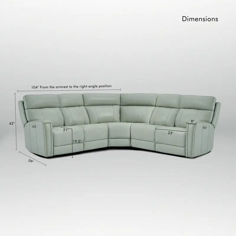 Canapé d'angle inclinable électrique 104 W en cuir véritable 3 couleurs avec fonction zéro gravité, ports USB et USB-C, 2 fauteuils fixes sans accoudoirs