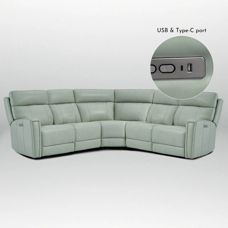 Canapé d'angle inclinable électrique 104 W en cuir véritable 3 couleurs avec fonction zéro gravité, ports USB et USB-C, 2 fauteuils fixes sans accoudoirs