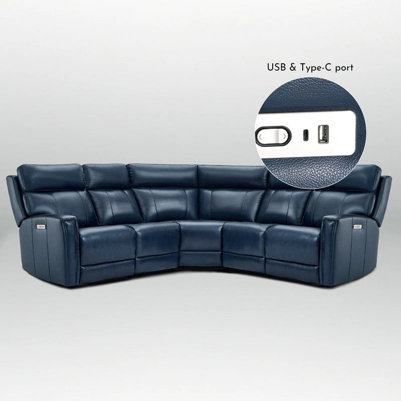 Canapé d'angle inclinable électrique 104 W en cuir véritable 3 couleurs avec fonction zéro gravité, ports USB et USB-C, 2 fauteuils fixes sans accoudoirs