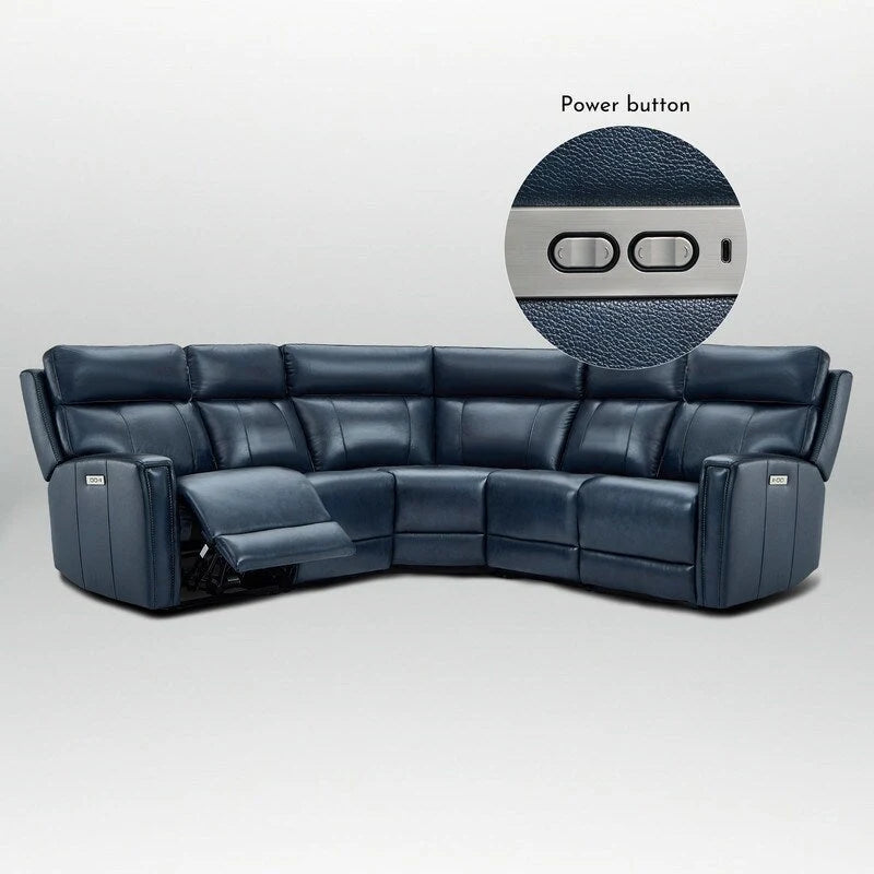 Canapé d'angle inclinable électrique 104 W en cuir véritable 3 couleurs avec fonction zéro gravité, ports USB et USB-C, 2 fauteuils fixes sans accoudoirs