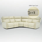 Canapé d'angle inclinable électrique 104 W en cuir véritable 3 couleurs avec fonction zéro gravité, ports USB et USB-C, 2 fauteuils fixes sans accoudoirs