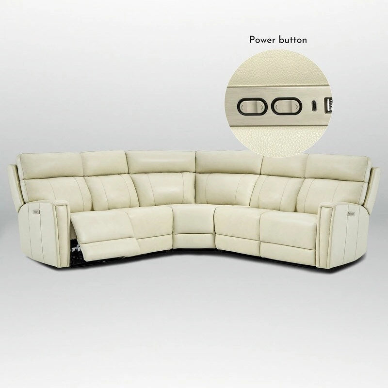 Canapé d'angle inclinable électrique 104 W en cuir véritable 3 couleurs avec fonction zéro gravité, ports USB et USB-C, 2 fauteuils fixes sans accoudoirs
