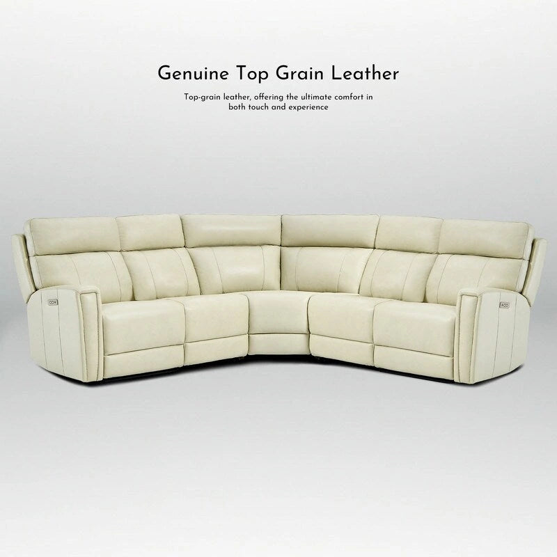 Canapé d'angle inclinable électrique 104 W en cuir véritable 3 couleurs avec fonction zéro gravité, ports USB et USB-C, 2 fauteuils fixes sans accoudoirs