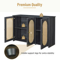 Buffet Cabinet with Artificial Rattan Doors, 3-Door Sideboard Cabinet with Shelves, Coffee Bar Cabinet with Metal Handles