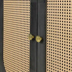 Buffet avec portes en rotin artificiel, buffet à 3 portes avec étagères, meuble bar à café avec poignées en métal