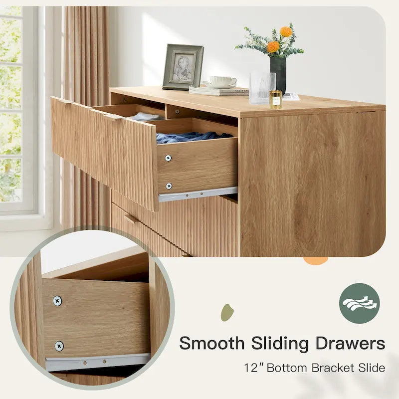 EROMMY Fluted Dresser 6 Drawer Mid Century Modern Dresser Wide Chest of Drawers with Metal Handles for Bedroom Living Room