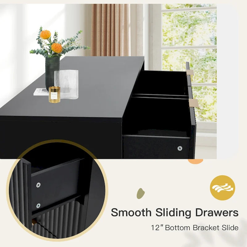 Commode cannelée EROMMY à 6 tiroirs, style moderne du milieu du siècle, avec poignées en métal, idéale pour la chambre ou le salon.