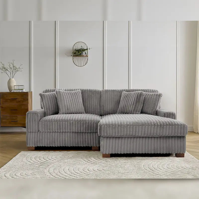 Canapé d'angle modulable en velours chenille avec méridienne