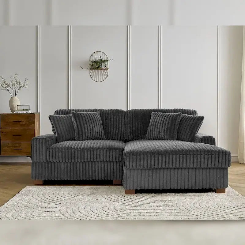 Canapé d'angle modulable en velours chenille avec méridienne