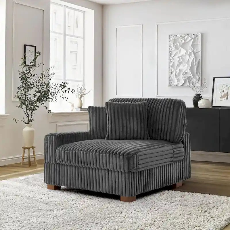 Canapé d'angle modulable en velours chenille avec méridienne