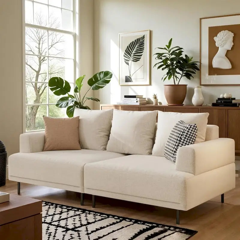 Canapé moderne à assise profonde avec coussins, pieds hauts, canapé confortable pour salon, canapé d'appartement