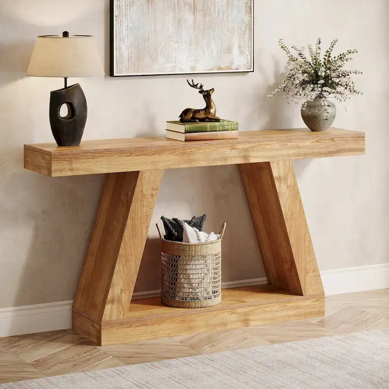 Console/table basse de style campagnard en bois avec rangement - 11,81 po P x 55,12 po L x 31,5 po H