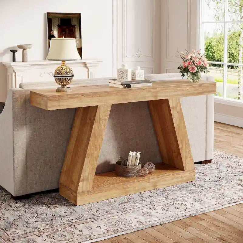 Console/table basse de style campagnard en bois avec rangement - 11,81 po P x 55,12 po L x 31,5 po H