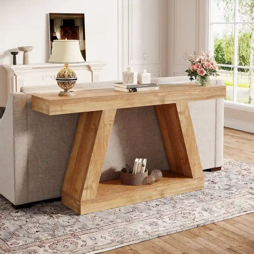 Console/table basse de style campagnard en bois avec rangement - 11,81 po P x 55,12 po L x 31,5 po H