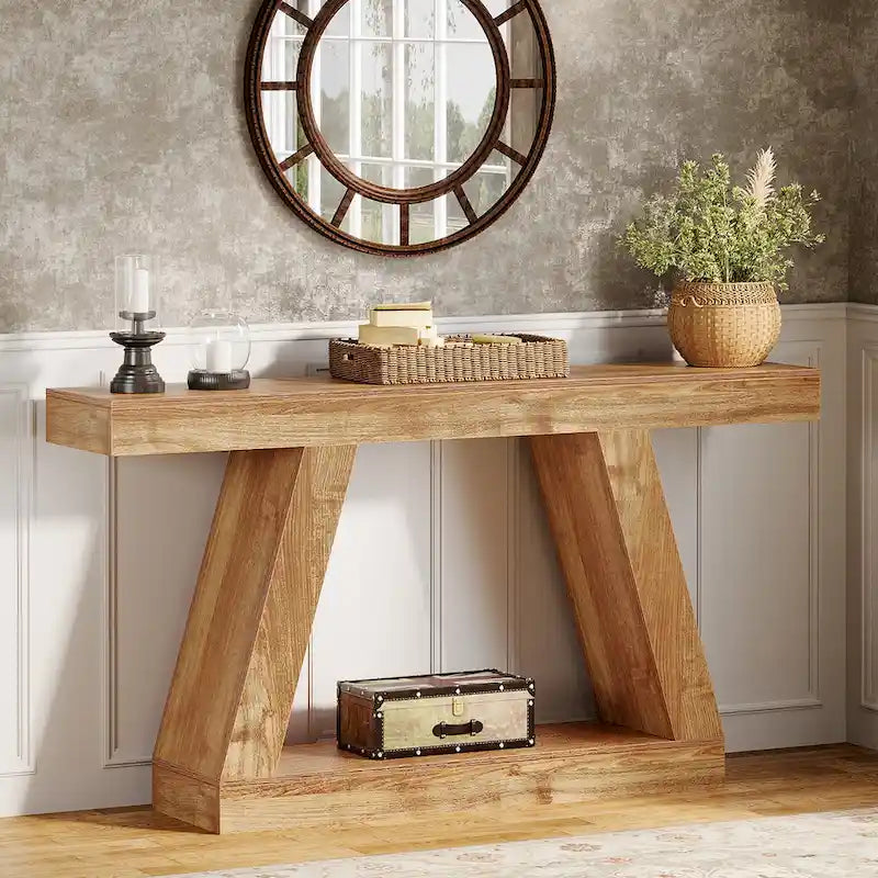 Console/table basse de style campagnard en bois avec rangement - 11,81 po P x 55,12 po L x 31,5 po H