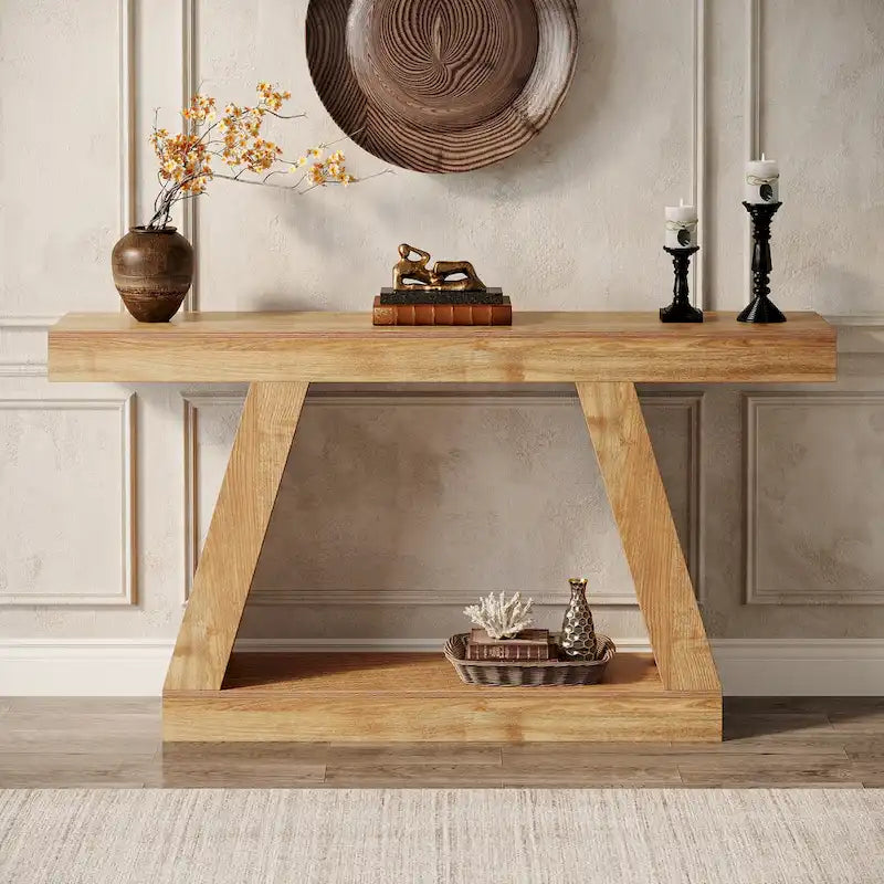 Console/table basse de style campagnard en bois avec rangement - 11,81 po P x 55,12 po L x 31,5 po H