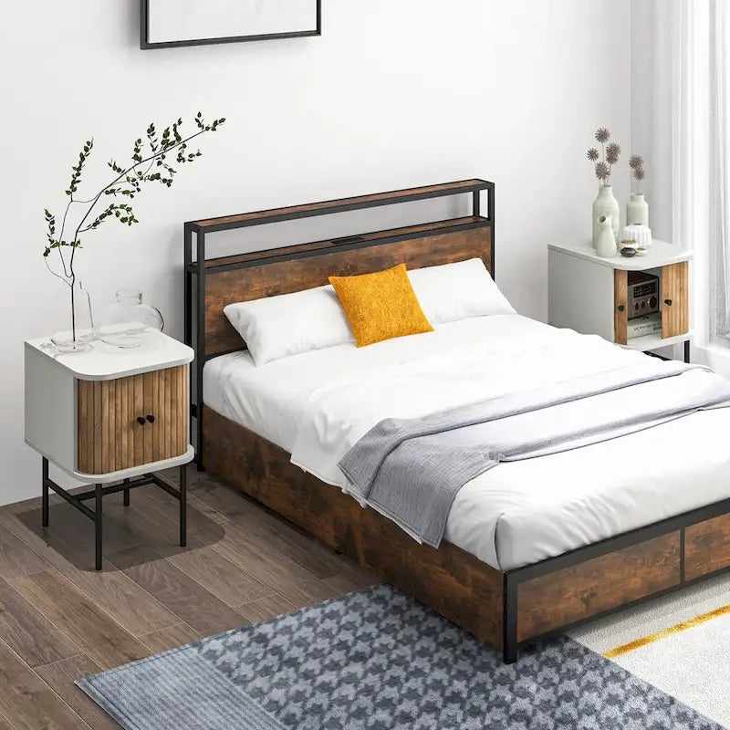 Ensemble de 2 tables de chevet Gymax compactes et modernes avec tiroir coulissant