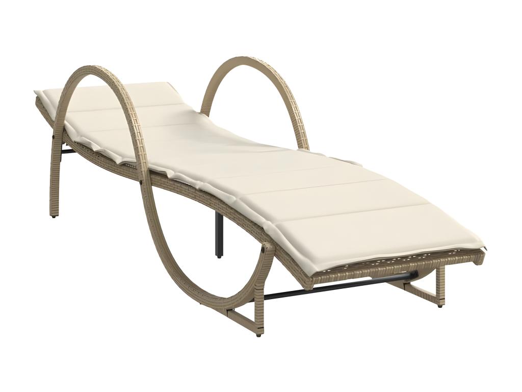 Chaise longue en résine tressée beige, 60 x 199 x 42 cm