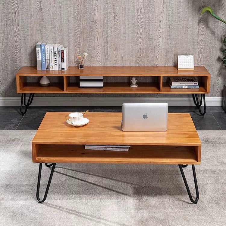 Table basse en bois massif beige