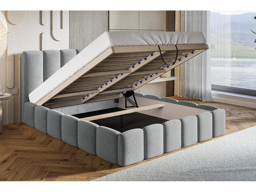 Lit en tissu bouclé anthracite, 140 x 200 cm