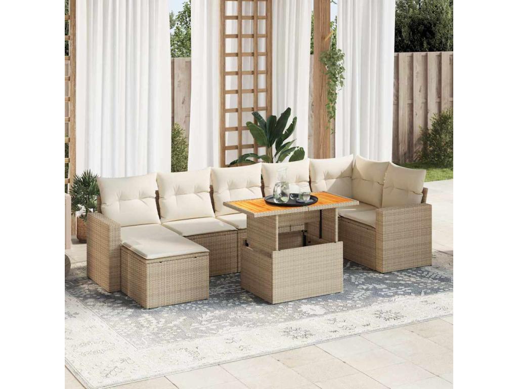 Ensemble de mobilier de jardin en résine tressée beige - dlz1766568261492
