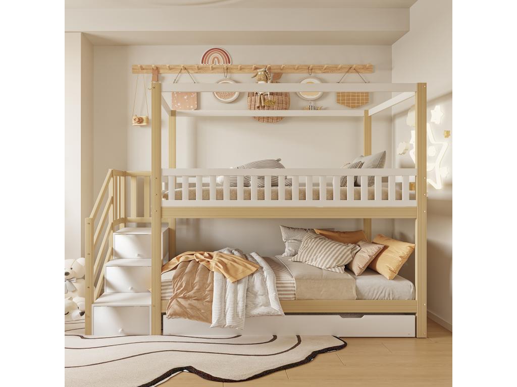 Matelas en bois de pin blanc, 2 x 90 x 200 cm