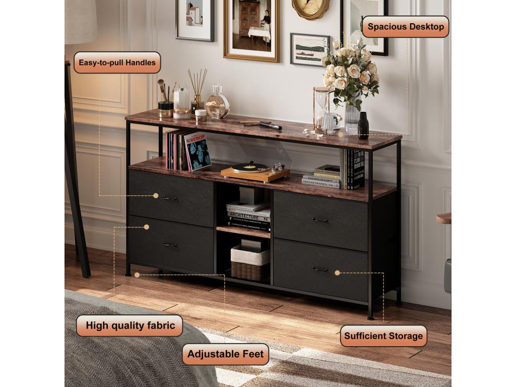 Meuble TV en cuir noir, 137 x 30 x 78 cm