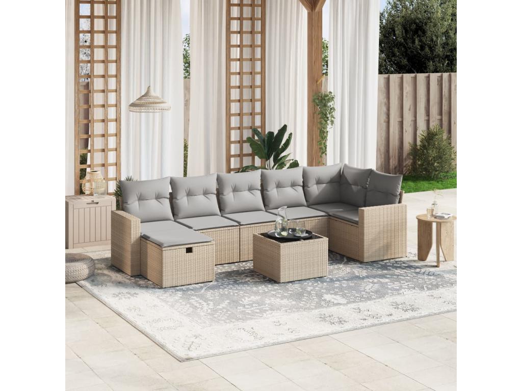 Ensemble de mobilier de jardin en résine tressée beige - dlz1766568111819