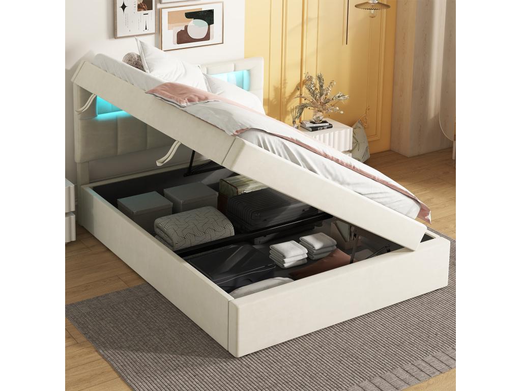 Lit en velours beige, 90 x 200 cm