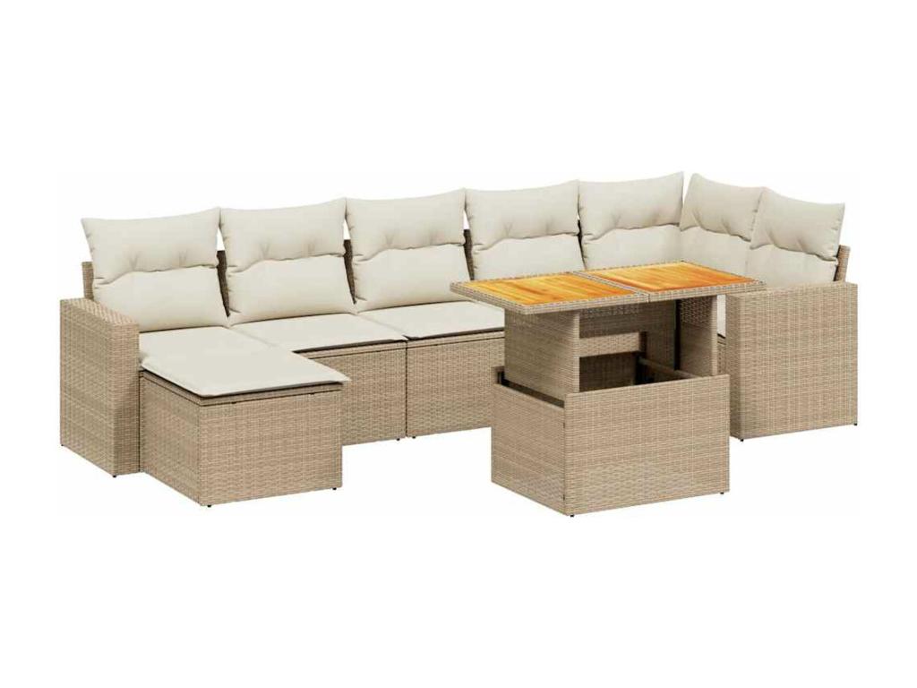Ensemble de mobilier de jardin en résine tressée beige - dlz1766568214018