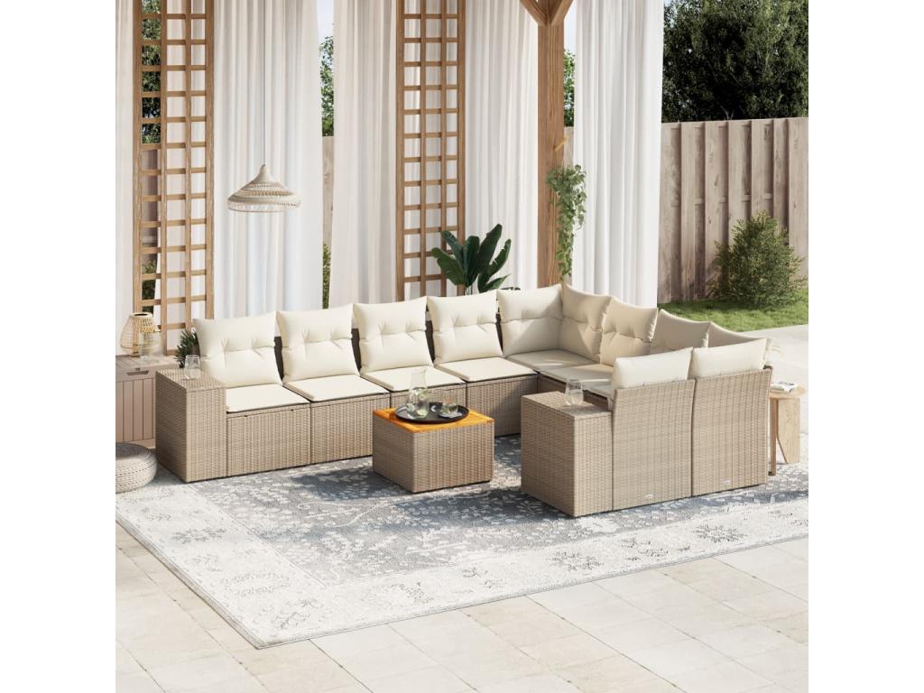 Ensemble de mobilier de jardin en résine tressée beige - dlz1766568608081